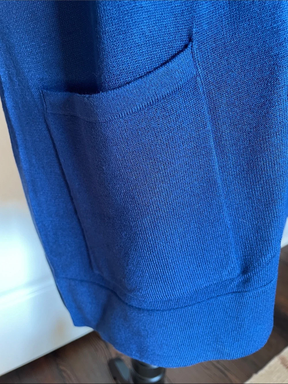 NWOT Susan Graver Blue Open Front Knit Cardigan Jacket Sweater Pockets